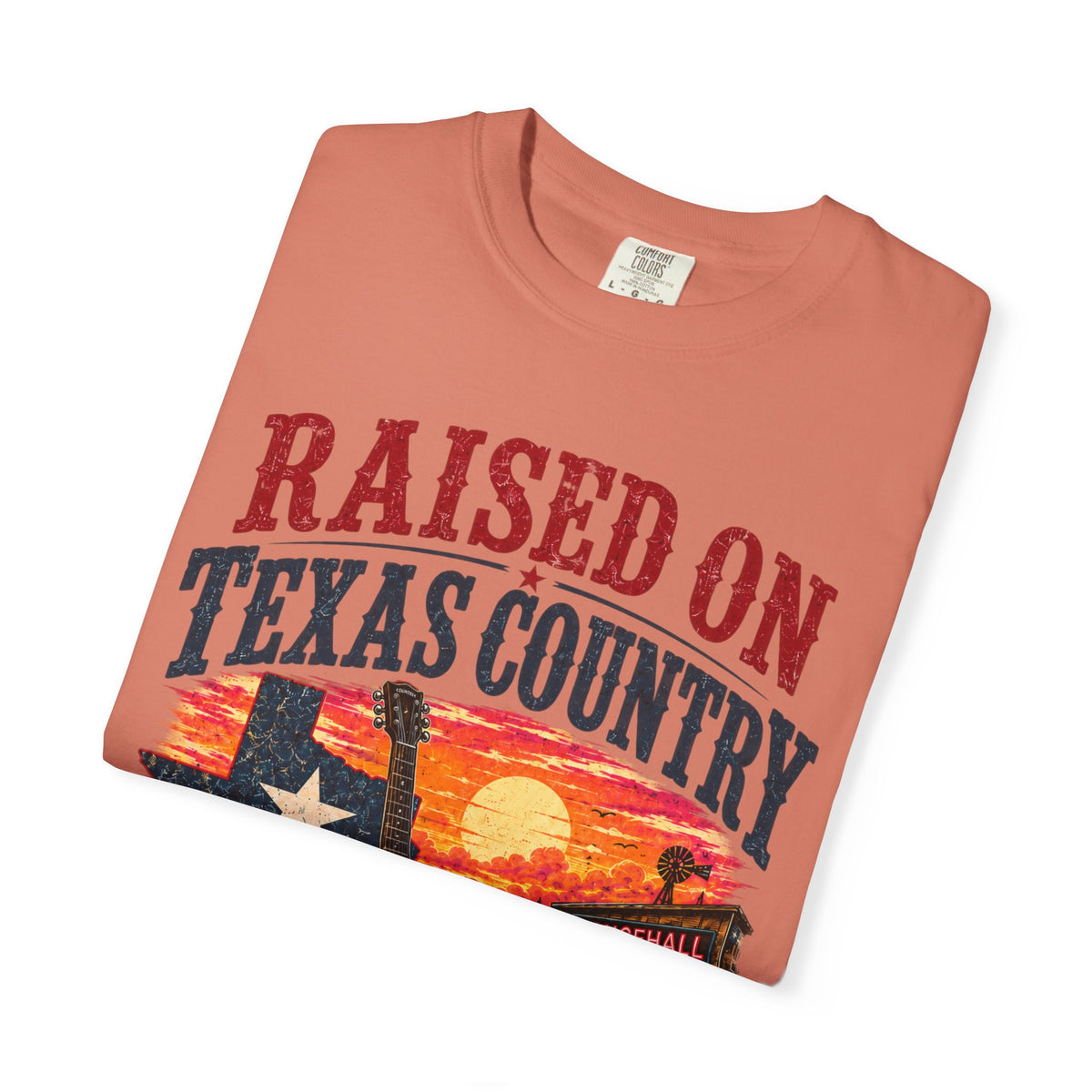 Raised on Texas Country T-Shirt — Gonzales TX Vintage Guitar Sunset Tee