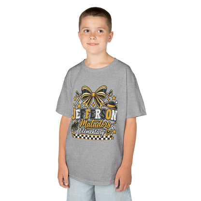 Jefferson Matadors Elementary Kids T-Shirt — School Spirit Bow & Mascot Tee