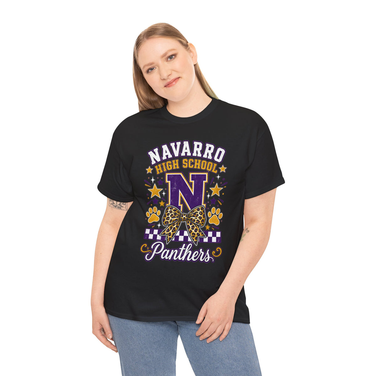 Navarro Panthers High School Tee — 'N' Leopard Ribbon Paw Print Design