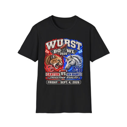 Wurst Bowl 2026 T‑Shirt — Rivalry Game Day Tee (Sausage vs. Unicorn)