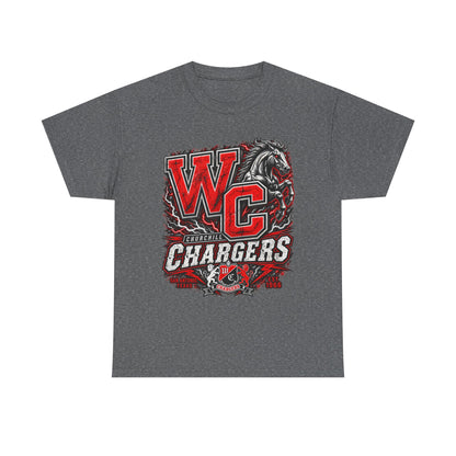 Chargers WC Mascot T-Shirt — Bold Red & Black School Spirit Tee