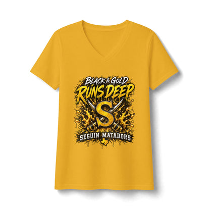 Seguin Matadors "Black & Gold Runs Deep" V-Neck Tee