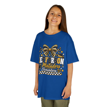 Jefferson Matadors Elementary Kids T-Shirt — School Spirit Bow & Mascot Tee