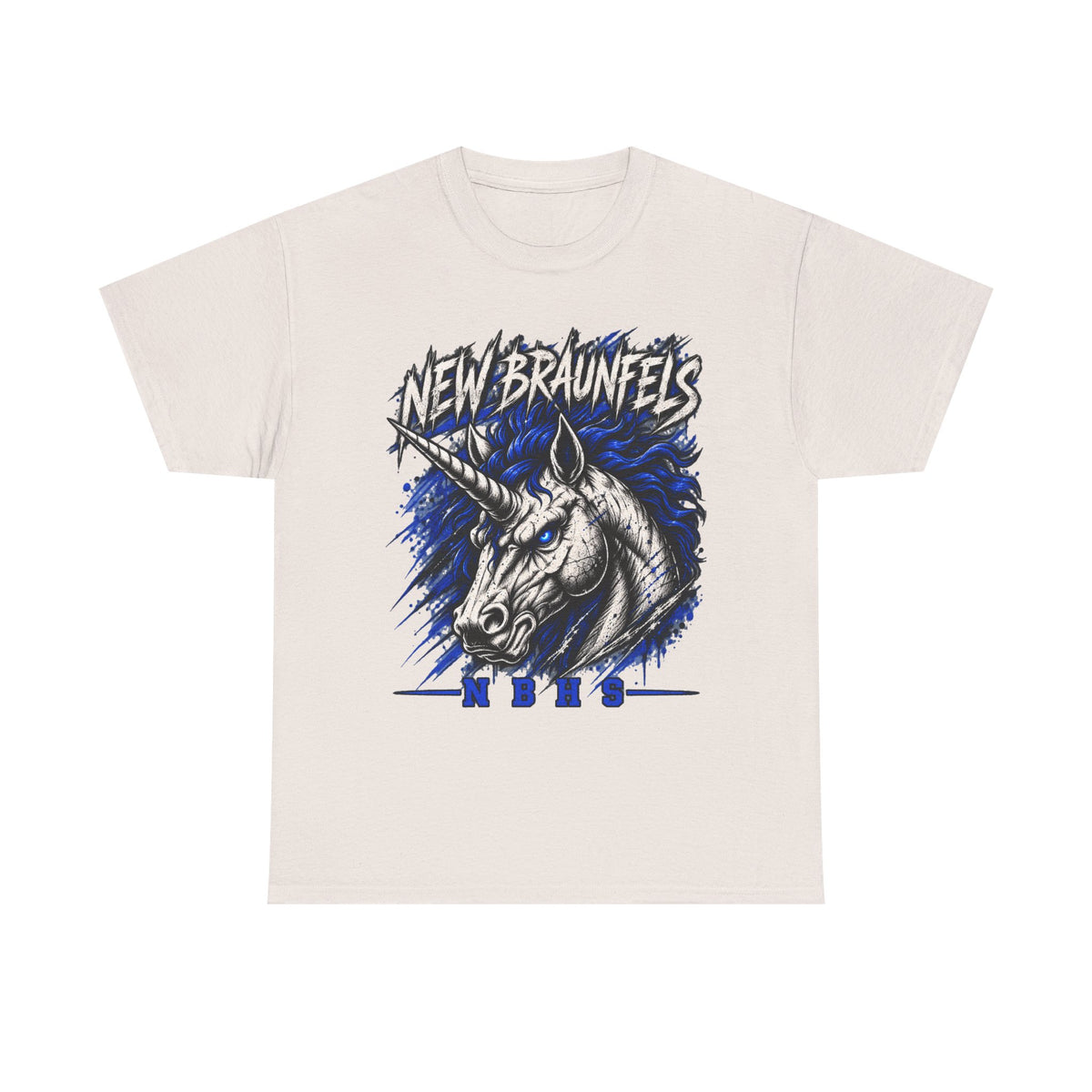 New Braunfels Unicorn Graphic Tee — Bold Blue Mythical Horse Shirt
