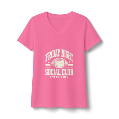 Friday Night Social Club V-Neck Tee — Team Mom Football T-Shirt