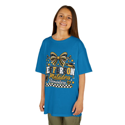 Jefferson Matadors Elementary Kids T-Shirt — School Spirit Bow & Mascot Tee