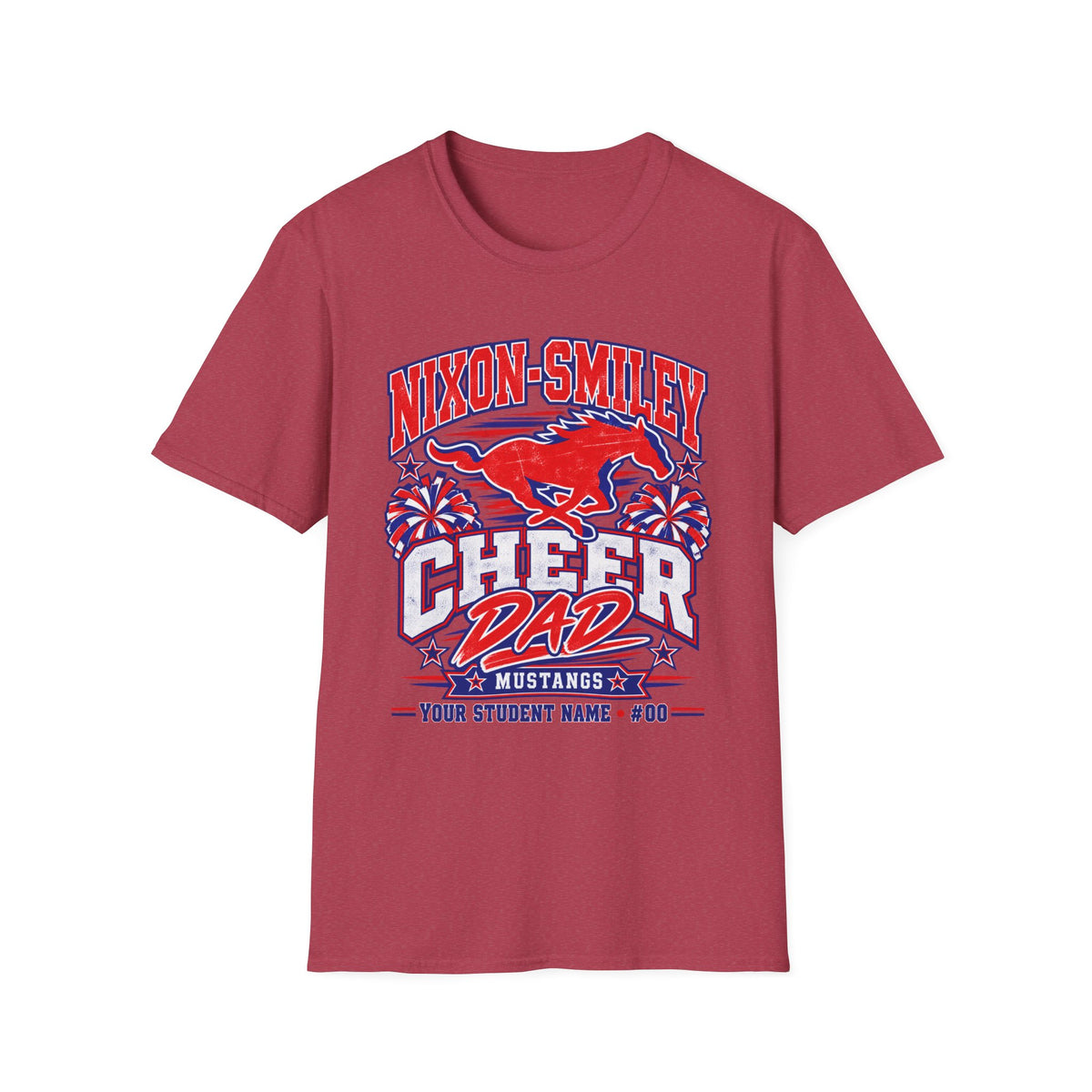 Nixon-Smiley Mustangs Cheer Dad T-Shirt — School Spirit Fan Tee