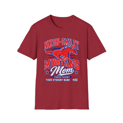 Mustang Mom T‑Shirt — Nixon‑Smiley School Spirit Tee (Customizable Student Name)