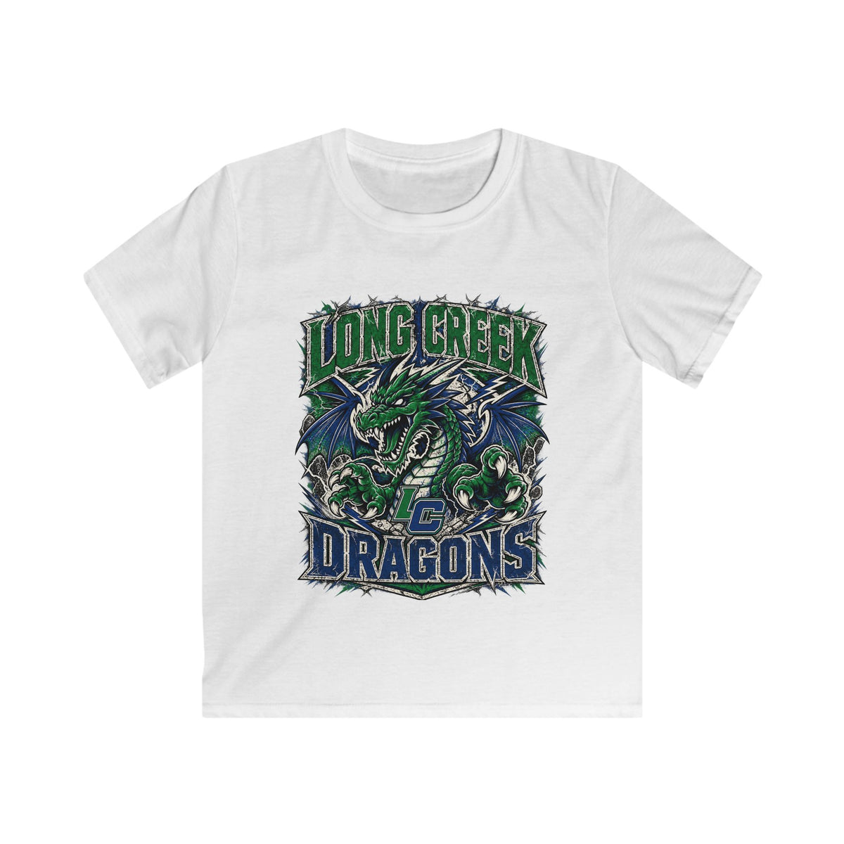 Long Creek Dragons Kids Tee — Green Fierce Dragon School Spirit Shirt