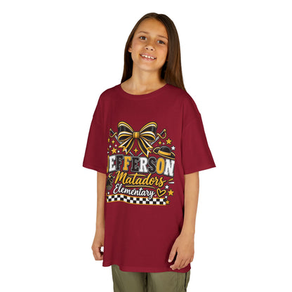 Jefferson Matadors Elementary Kids T-Shirt — School Spirit Bow & Mascot Tee