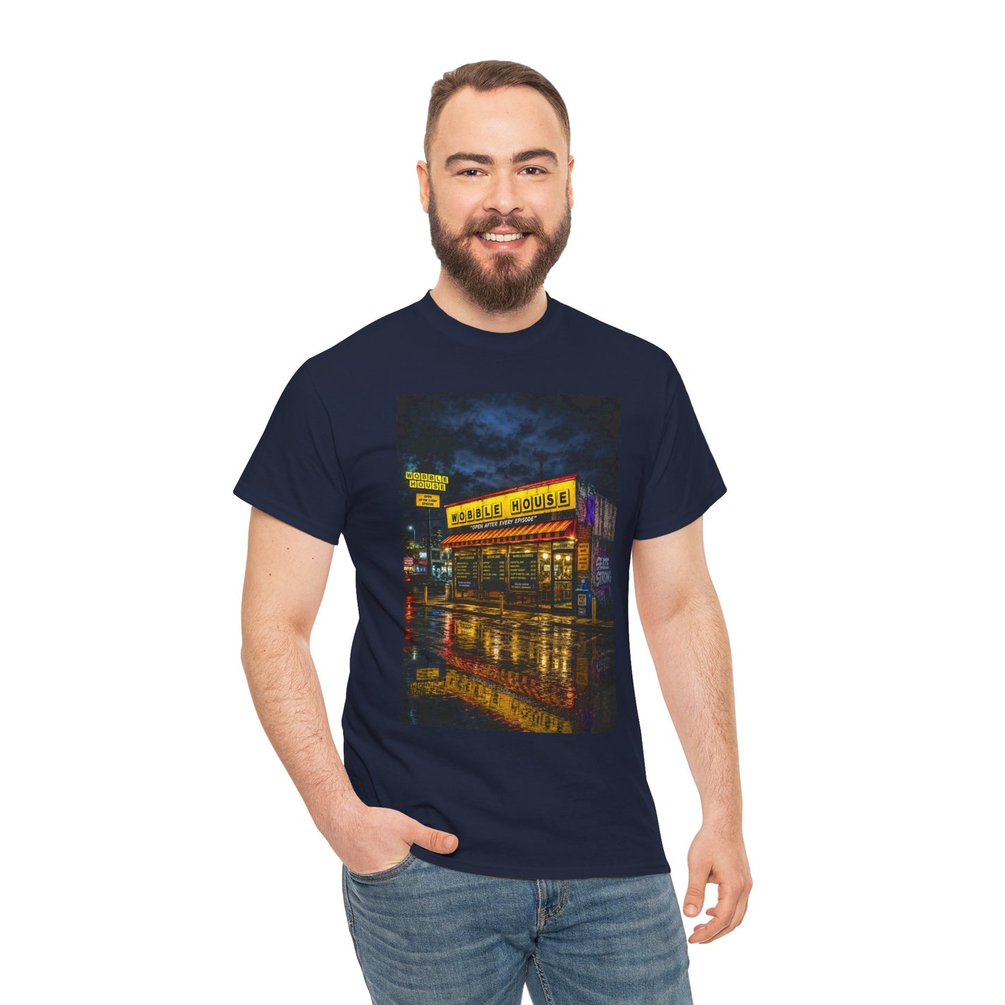 Diner Neon Night T-Shirt — Retro Rainy Cityscape Graphic Tee