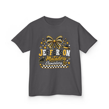 Jefferson Matadors Elementary Kids T-Shirt — School Spirit Bow & Mascot Tee