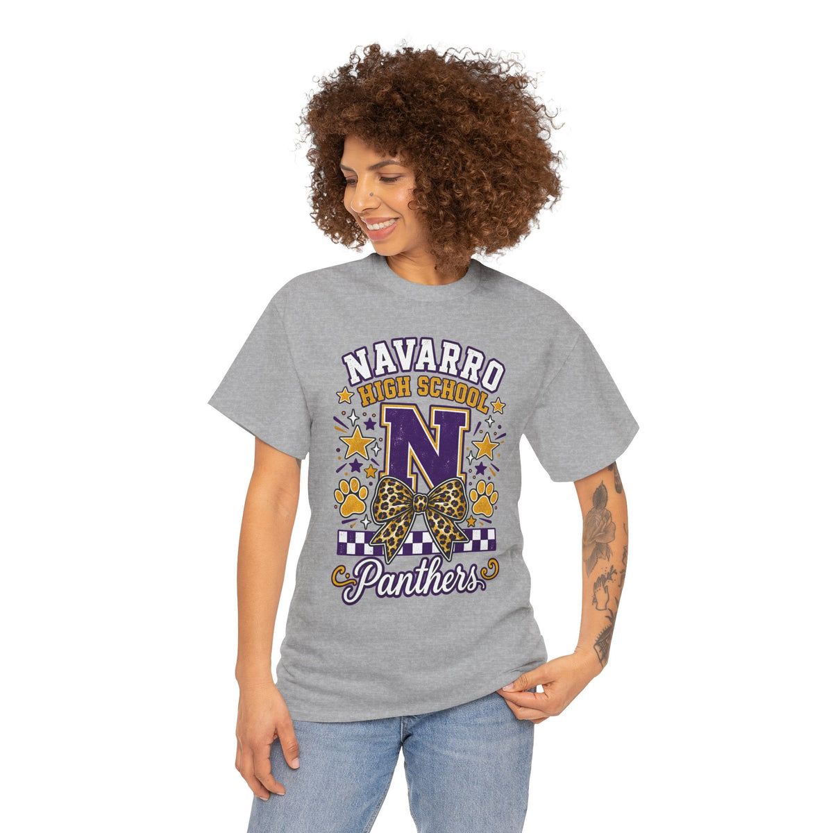Navarro Panthers High School Tee — 'N' Leopard Ribbon Paw Print Design