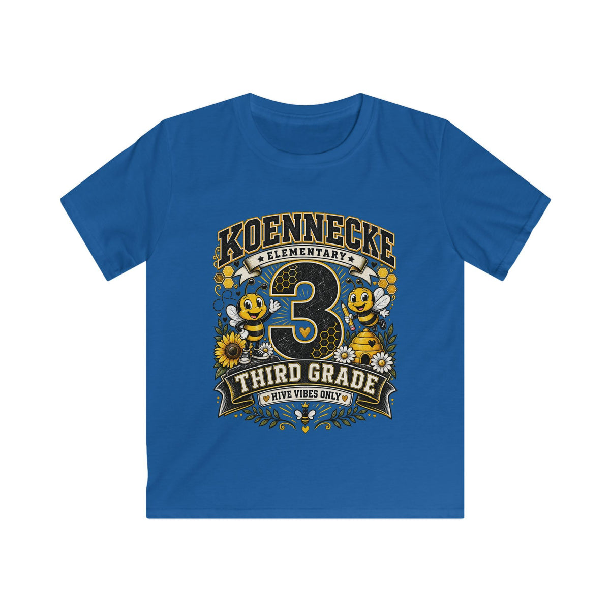 Third Grade Kids Tee - Koennecke Elementary 3rd Grade Sunflower Bee School Shirt