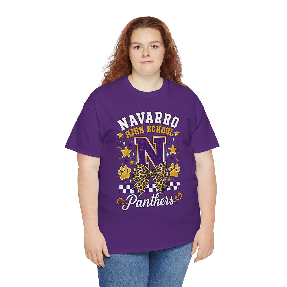 Navarro Panthers High School Tee — 'N' Leopard Ribbon Paw Print Design