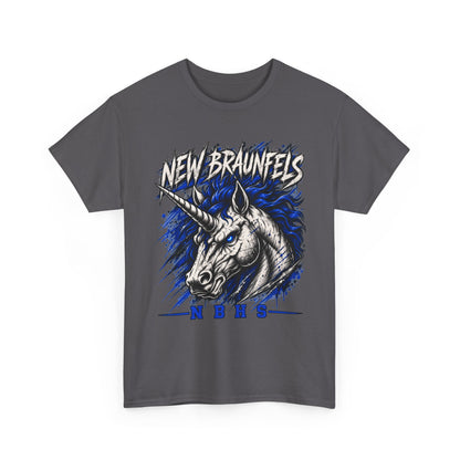 New Braunfels Unicorn Graphic Tee — Bold Blue Mythical Horse Shirt