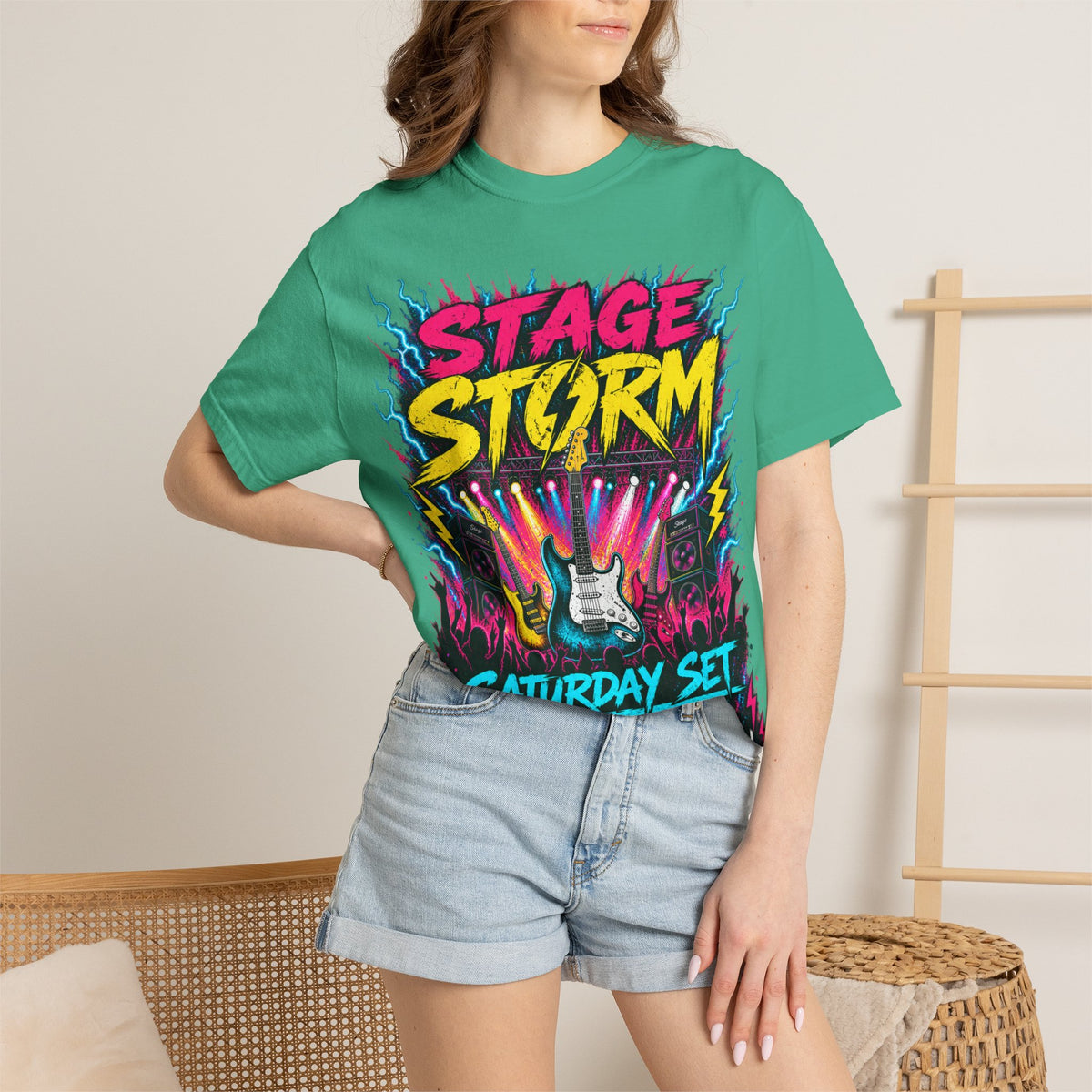 Stage Storm Rock Band T-Shirt — "Stage Storm" Guitar Concert Graphic Tee