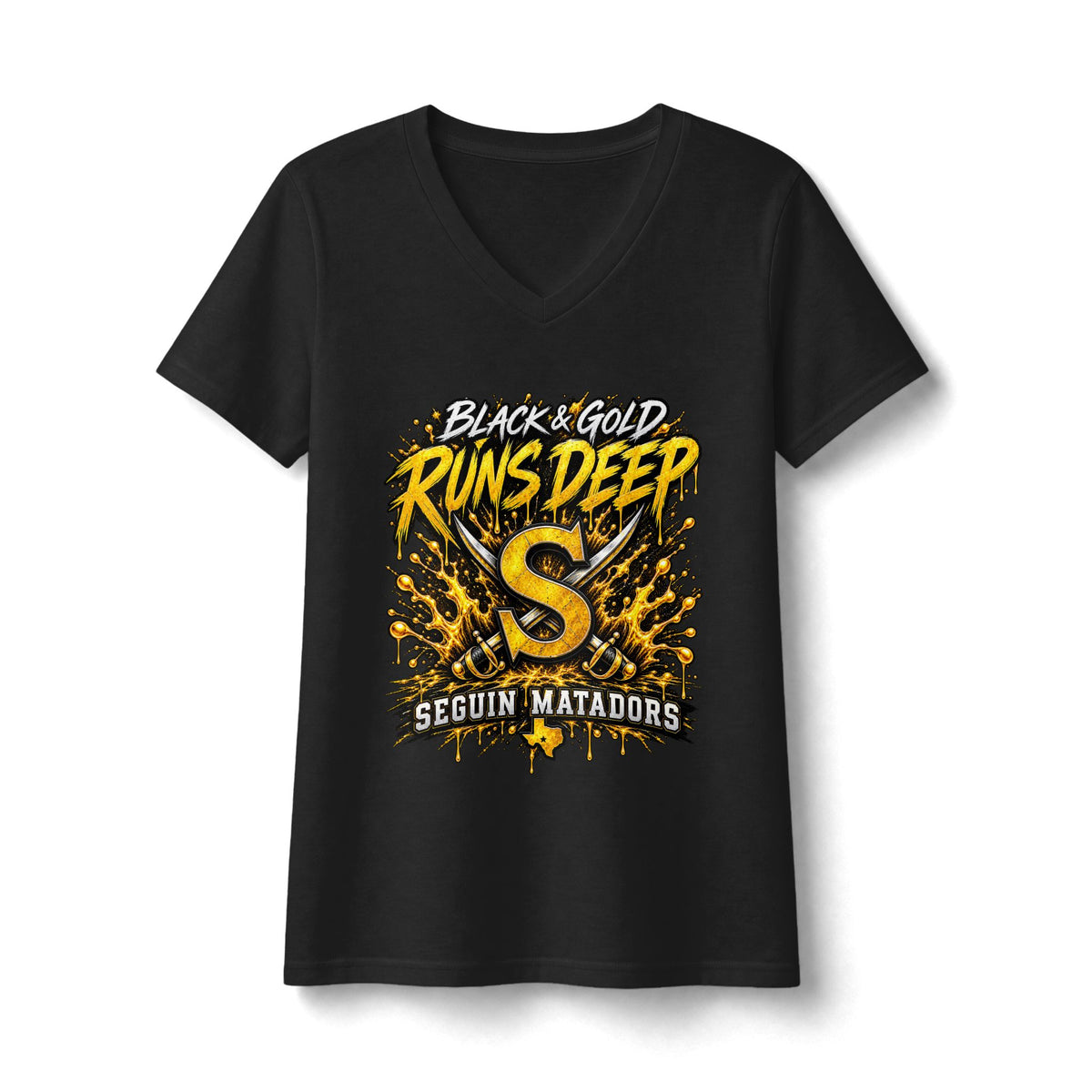 Seguin Matadors "Black & Gold Runs Deep" V-Neck Tee