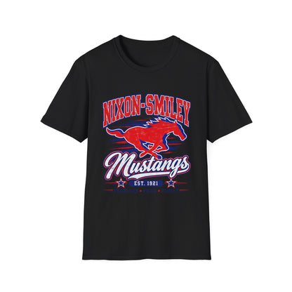 Nixon-Smiley Mustangs Tee — Retro School Mascot T-Shirt