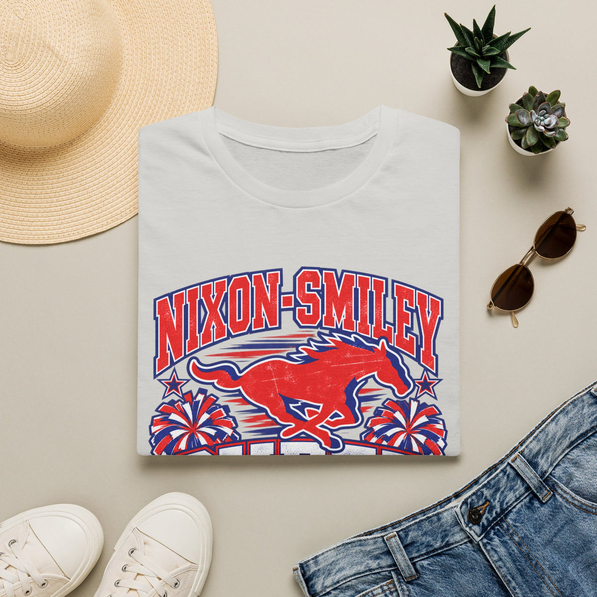 Nixon-Smiley Mustangs Cheer Dad T-Shirt — School Spirit Fan Tee