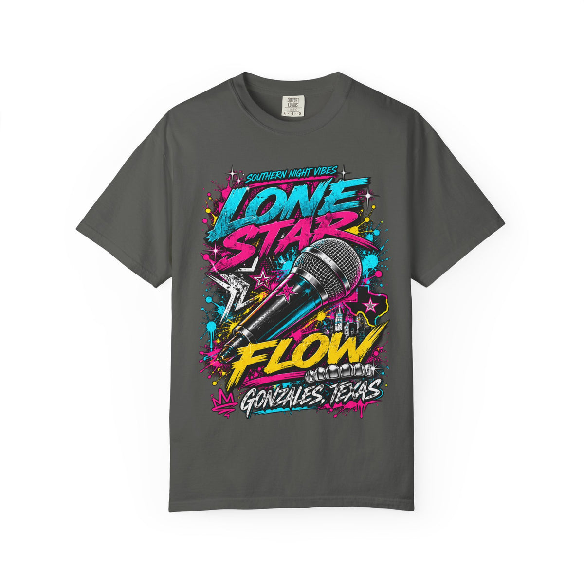 Lone Star Flow Microphone T-Shirt — Gonzales, Texas Retro Rap Tee