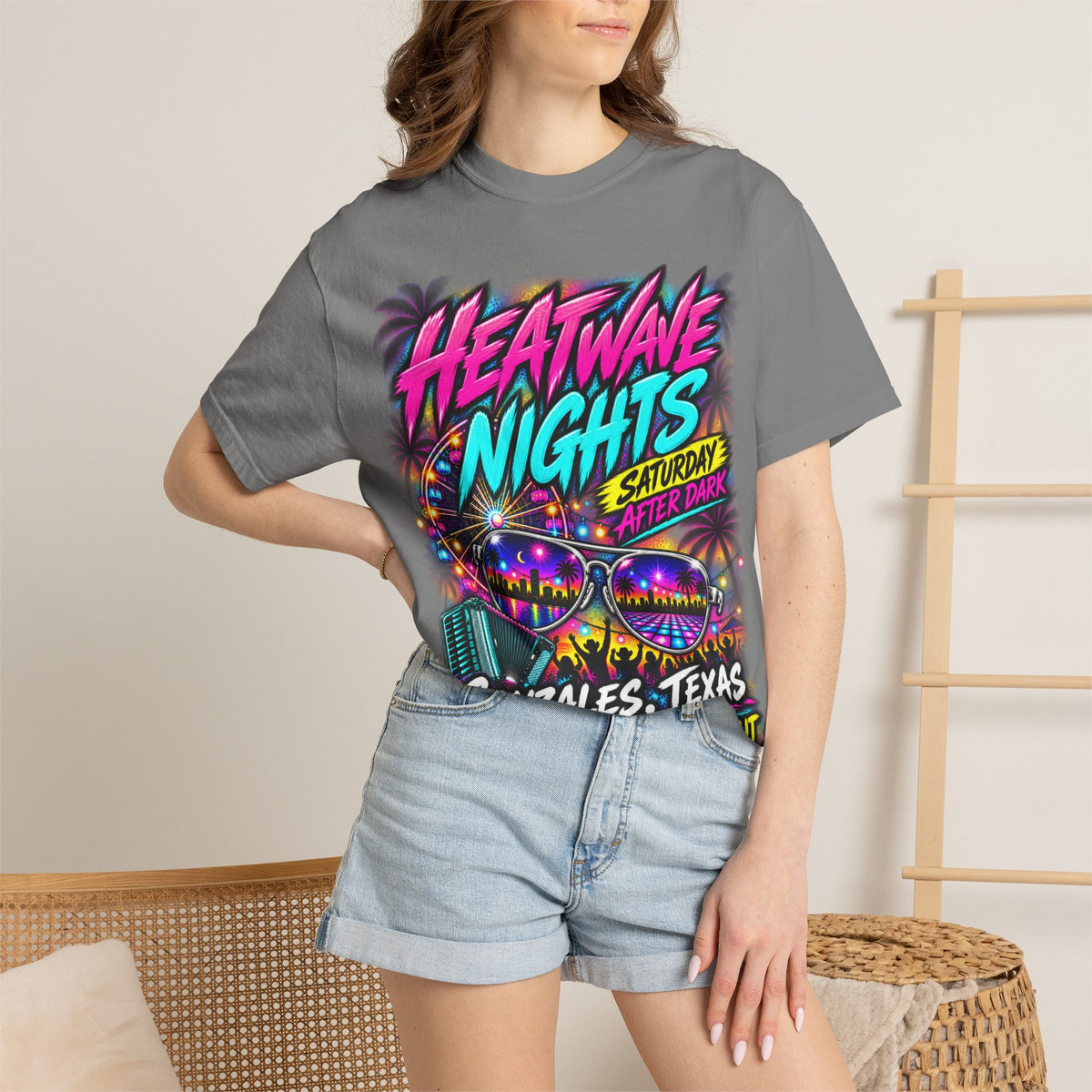 Heatwave Nights T-Shirt — Gonzales, Texas Retro Neon Party Tee