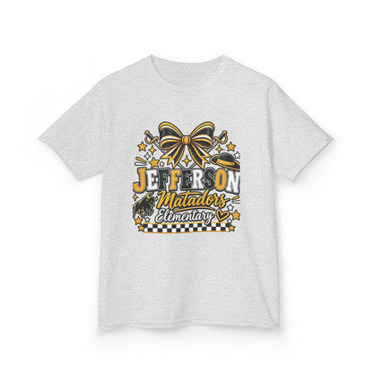Jefferson Matadors Elementary Kids T-Shirt — School Spirit Bow & Mascot Tee