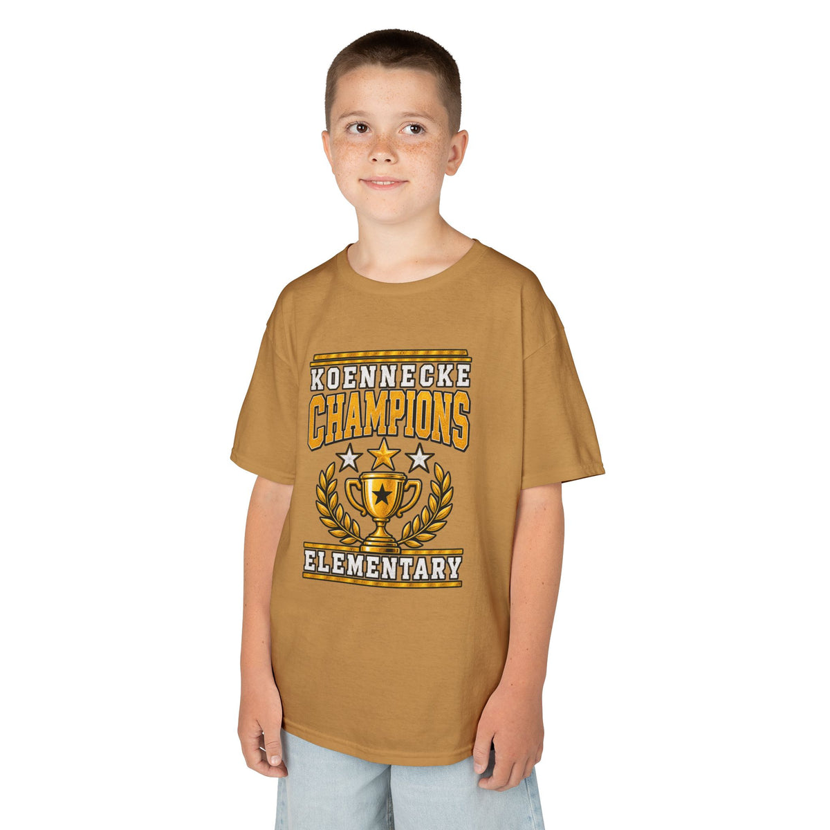 Koennecke Champions Elementary Kids T-Shirt — School Spirit Trophy Design