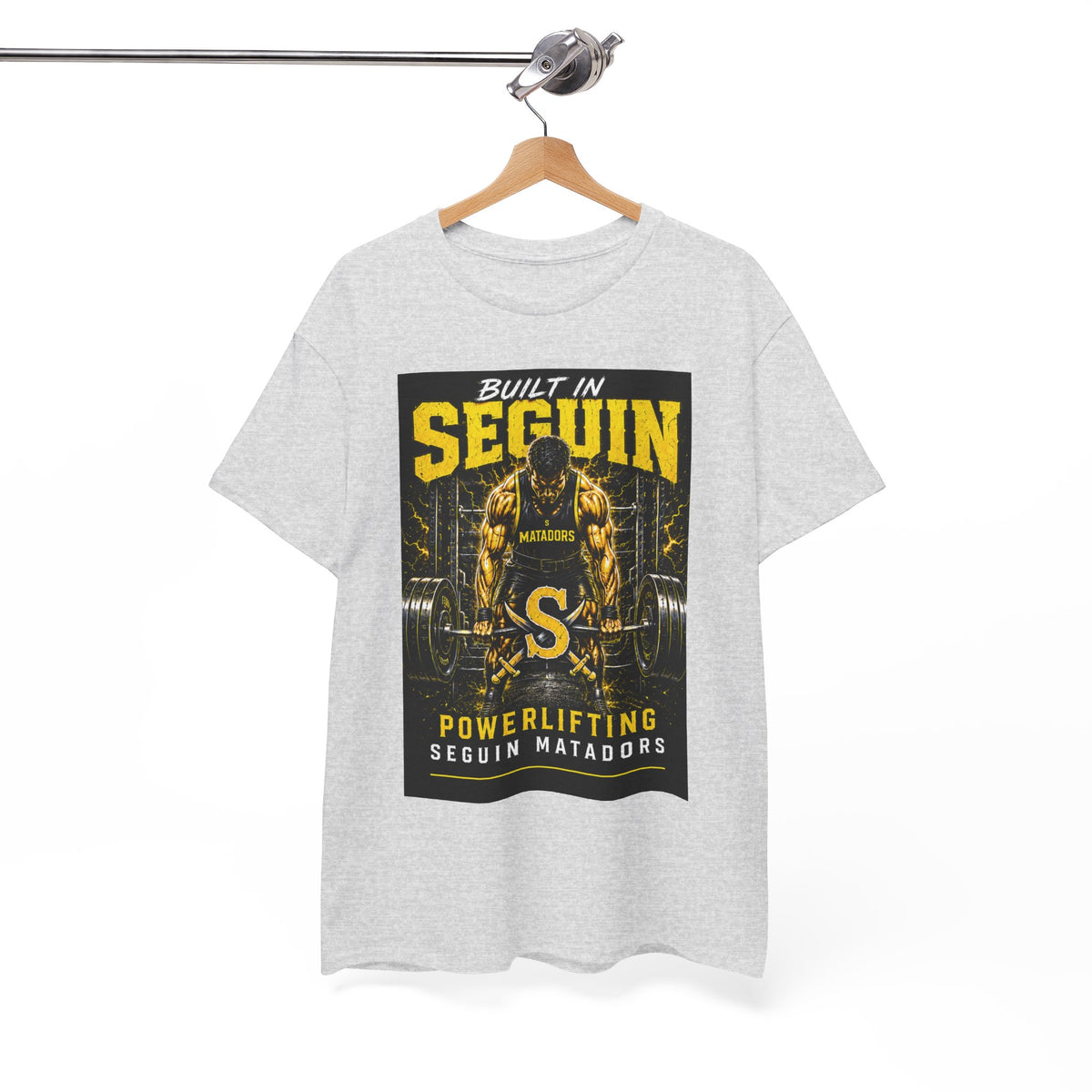 Seguin Powerlifting T-Shirt — "Built in Seguin" Matadors Gym Tee