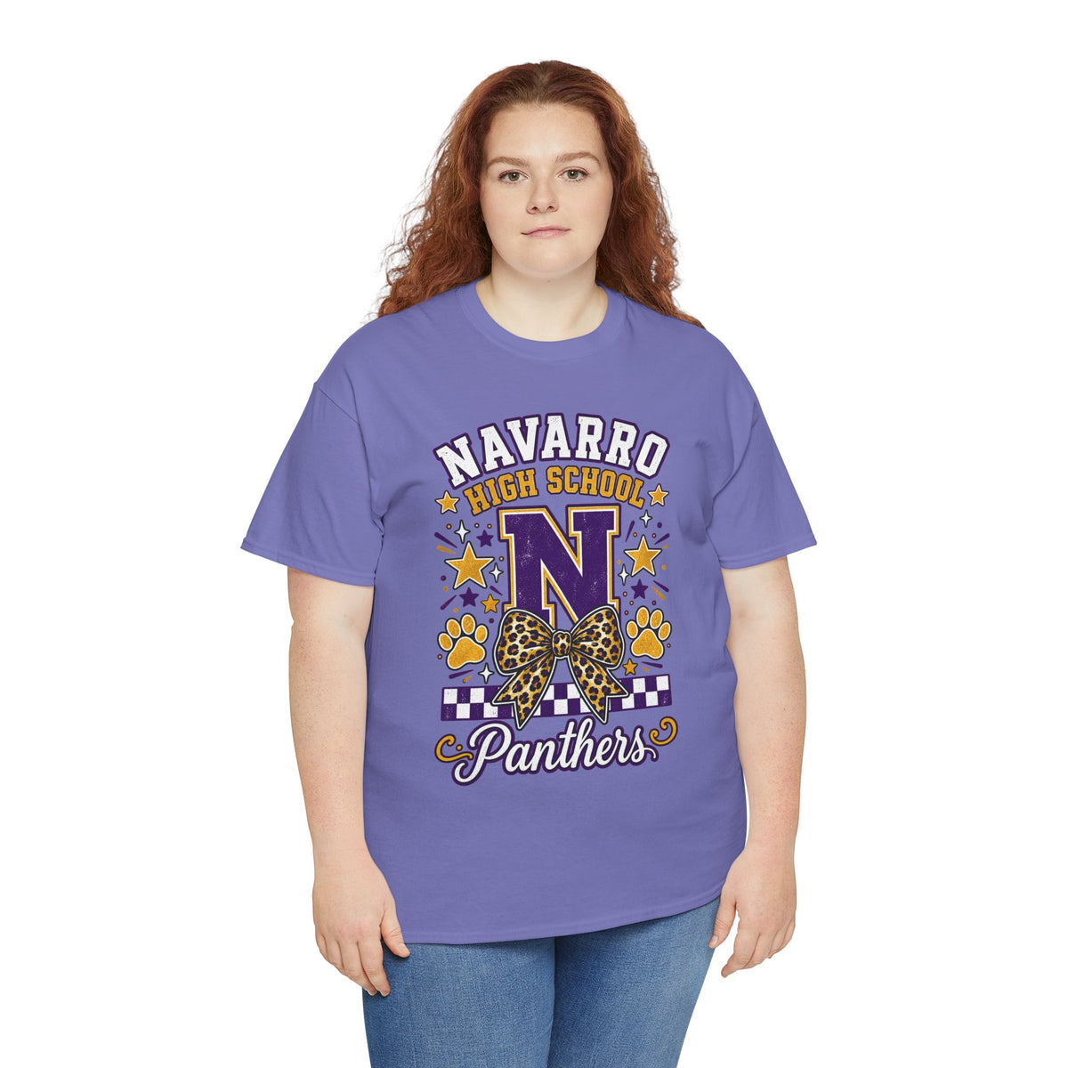 Navarro Panthers High School Tee — 'N' Leopard Ribbon Paw Print Design