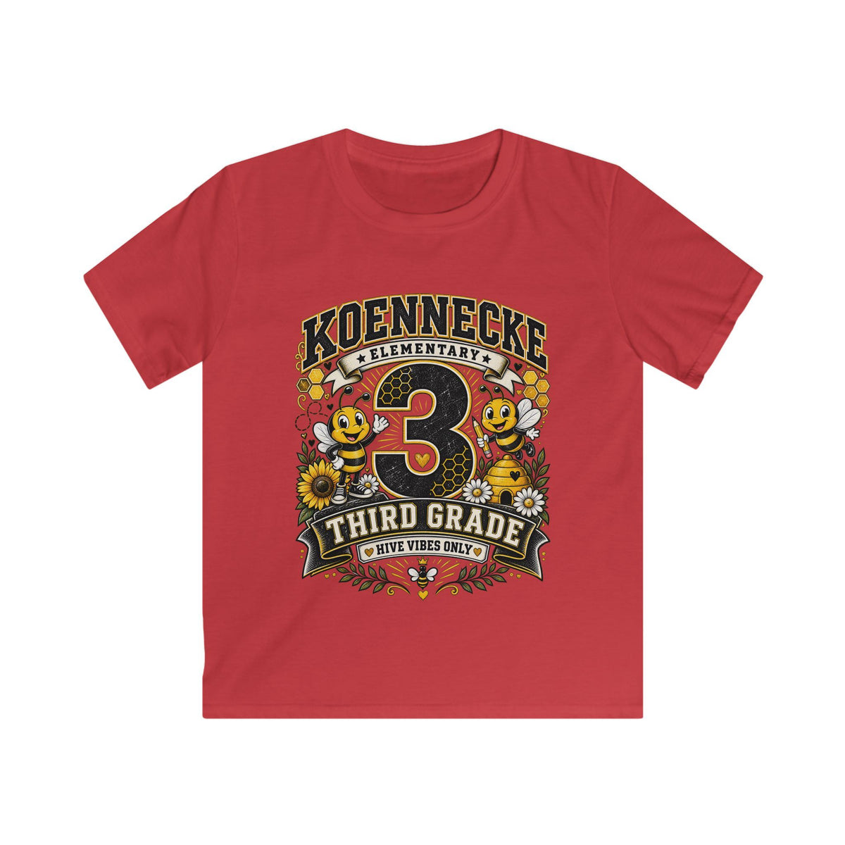 Third Grade Kids Tee - Koennecke Elementary 3rd Grade Sunflower Bee School Shirt