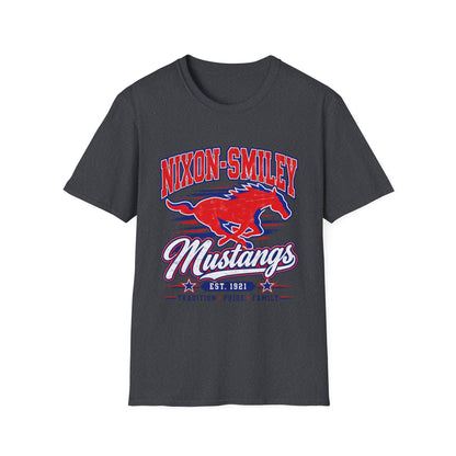 Nixon-Smiley Mustangs Tee — Retro School Mascot T-Shirt