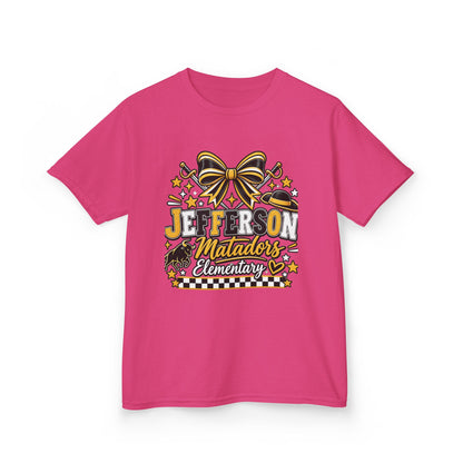 Jefferson Matadors Elementary Kids T-Shirt — School Spirit Bow & Mascot Tee