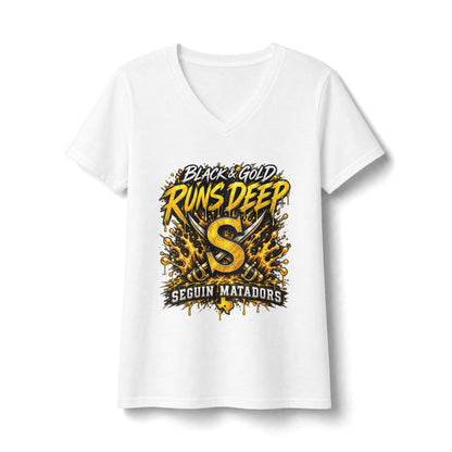 Seguin Matadors "Black & Gold Runs Deep" V-Neck Tee