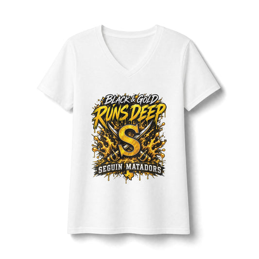 Seguin Matadors "Black & Gold Runs Deep" V-Neck Tee