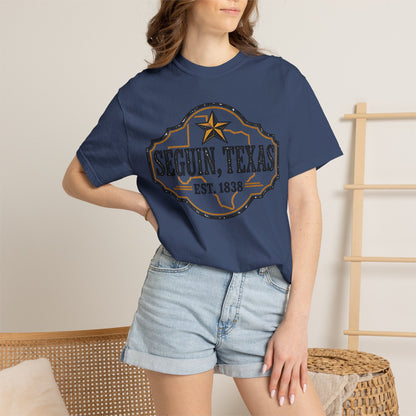 Seguin, Texas Vintage Badge T-Shirt — Est. 1838 Cotton Tee