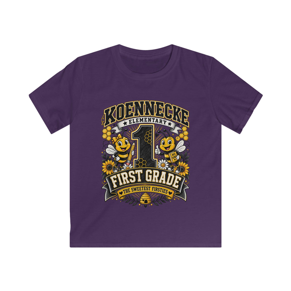 First Grade Kids Tee — 'Koennecke Elementary' Back-to-School Bee Design