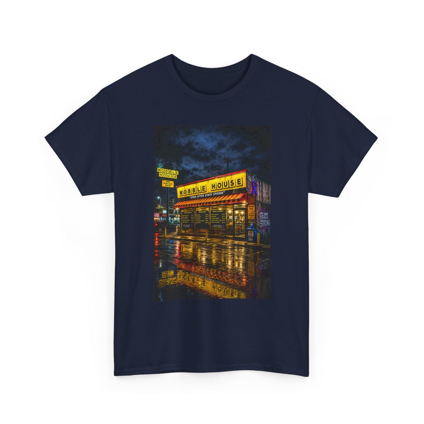 Diner Neon Night T-Shirt — Retro Rainy Cityscape Graphic Tee