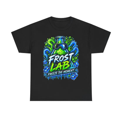 Frost Lab Tee — “Freeze the Moment” Neon Science Graphic Shirt