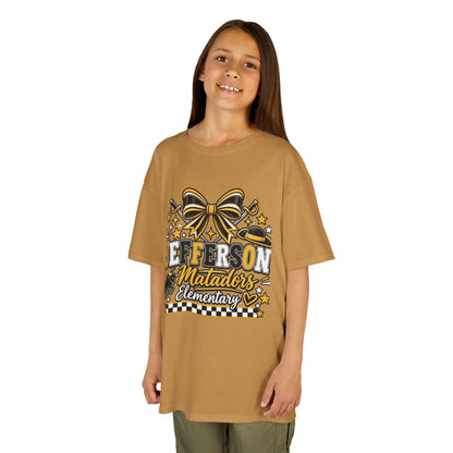 Jefferson Matadors Elementary Kids T-Shirt — School Spirit Bow & Mascot Tee