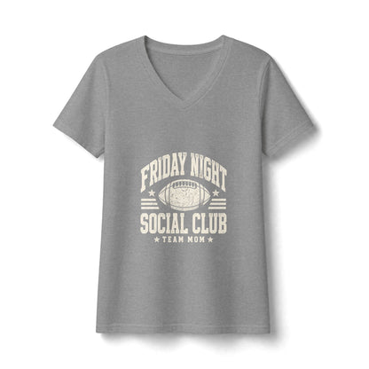 Friday Night Social Club V-Neck Tee — Team Mom Football T-Shirt