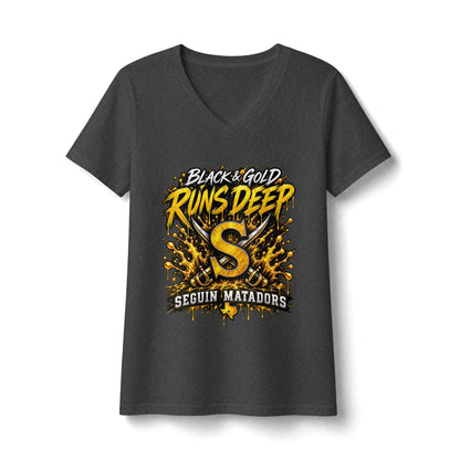Seguin Matadors "Black & Gold Runs Deep" V-Neck Tee