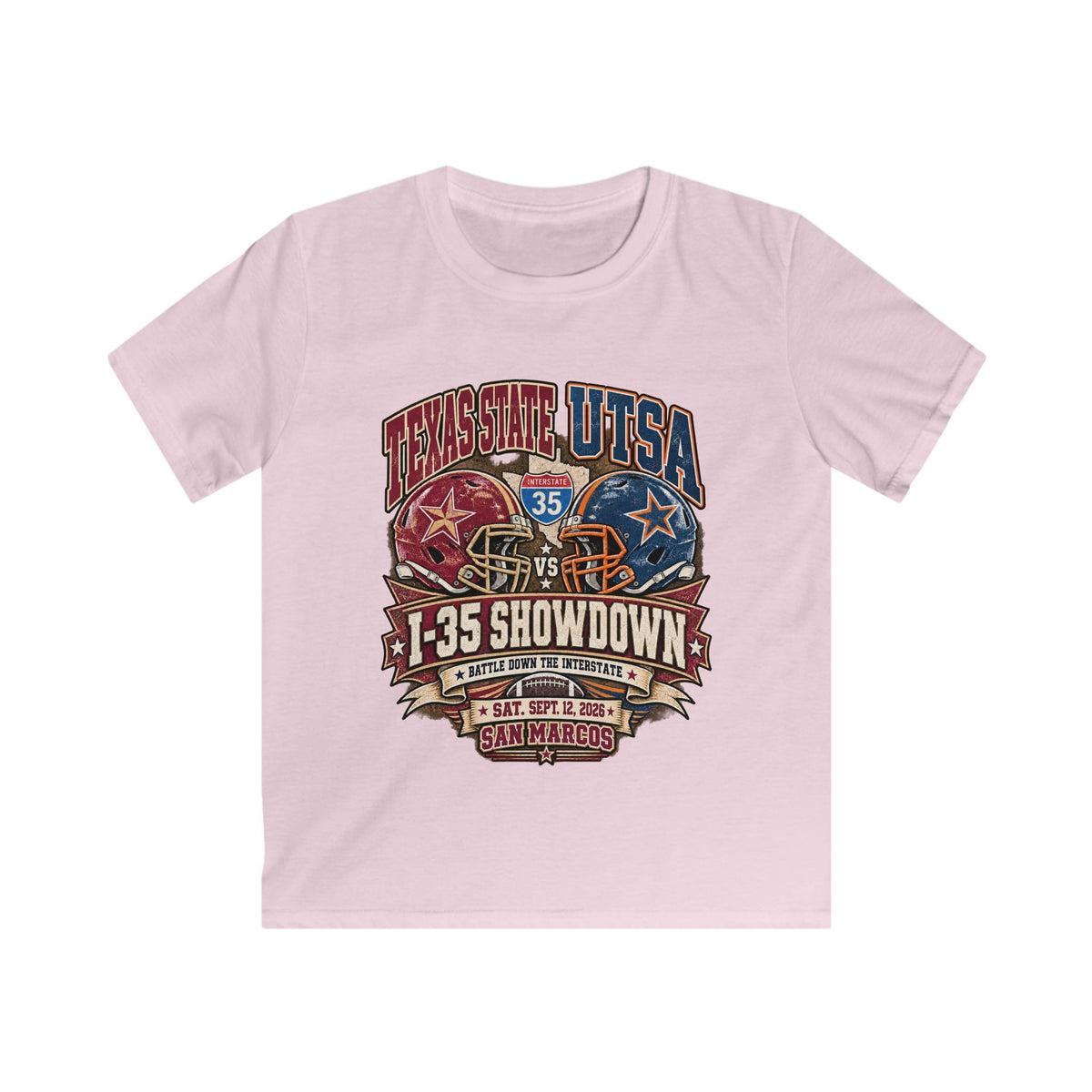 Kids Football Tee – I-35 Showdown Texas State vs UTSA Youth Game Shirt