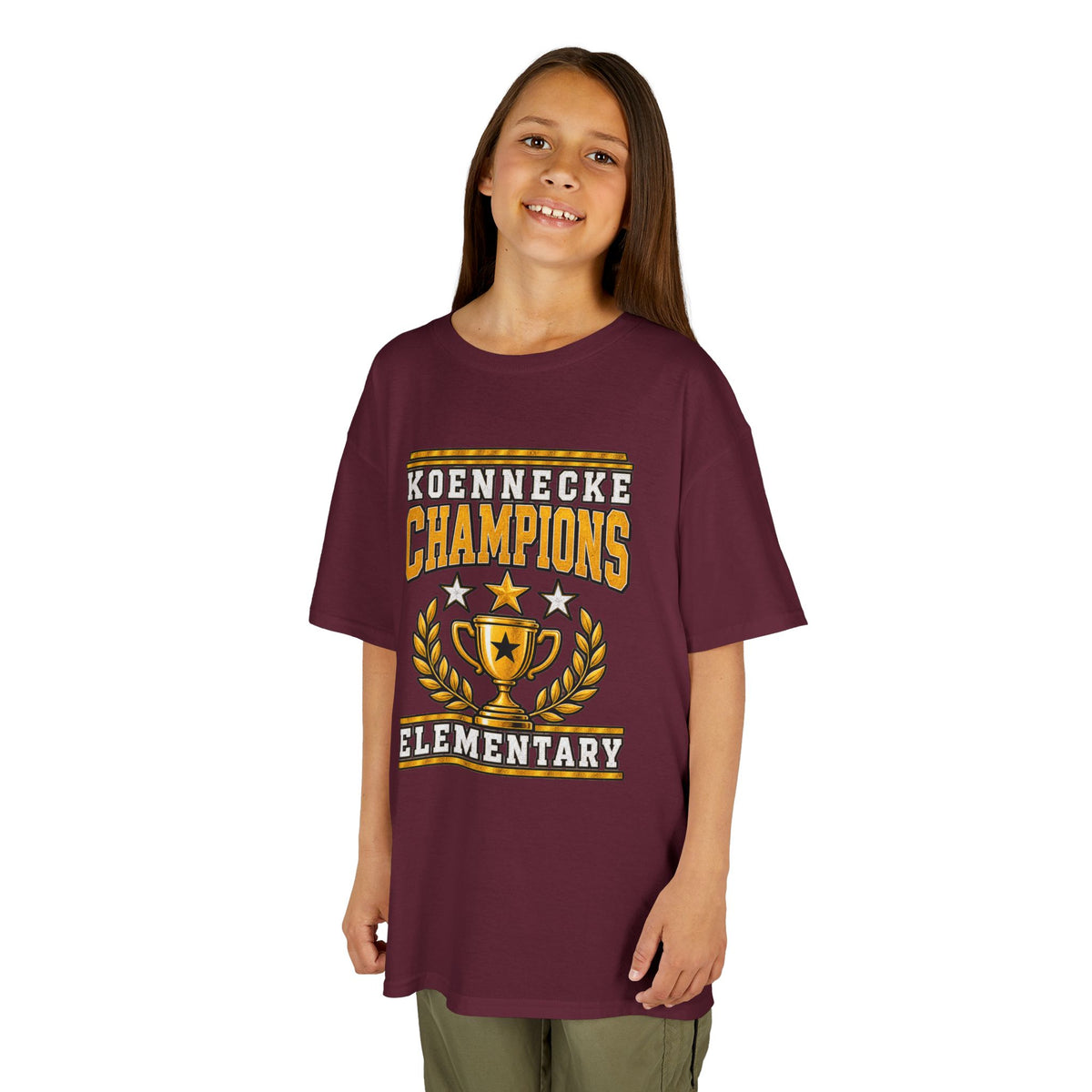 Koennecke Champions Elementary Kids T-Shirt — School Spirit Trophy Design