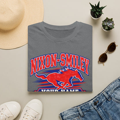 Customizable Mustang Team T-Shirt — 'Nixon-SMiley' Personalized Jersey Tee
