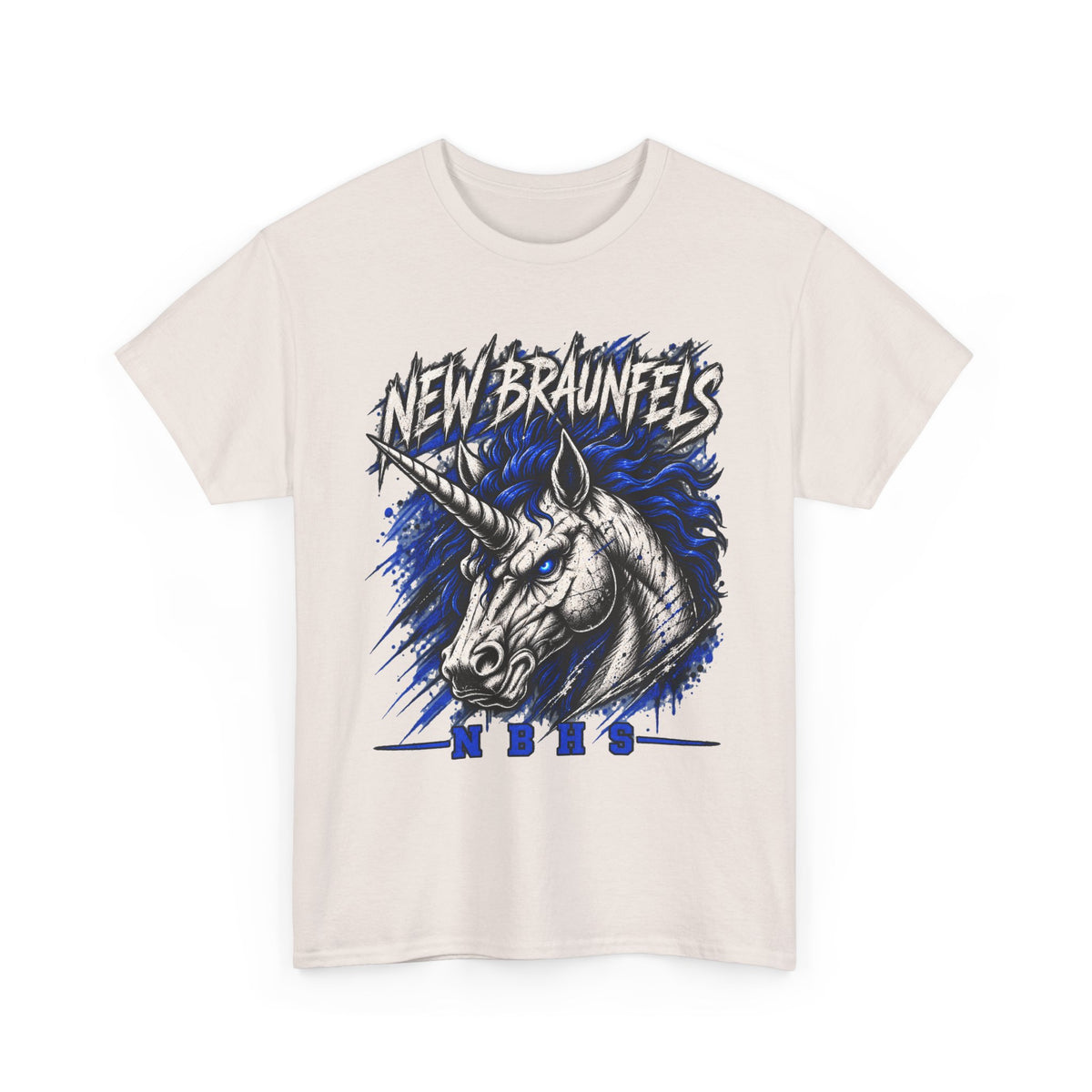 New Braunfels Unicorn Graphic Tee — Bold Blue Mythical Horse Shirt