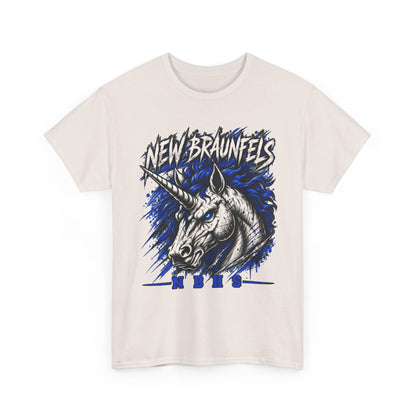 New Braunfels Unicorn Graphic Tee — Bold Blue Mythical Horse Shirt
