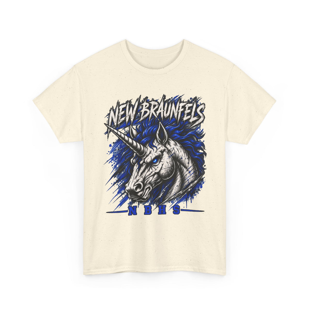 New Braunfels Unicorn Graphic Tee — Bold Blue Mythical Horse Shirt