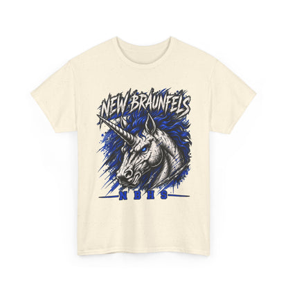 New Braunfels Unicorn Graphic Tee — Bold Blue Mythical Horse Shirt