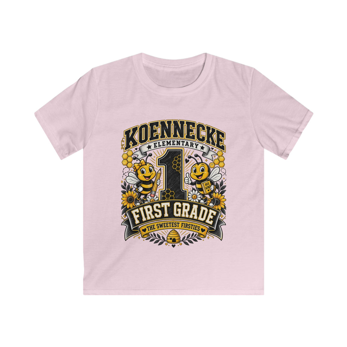 First Grade Kids Tee — 'Koennecke Elementary' Back-to-School Bee Design